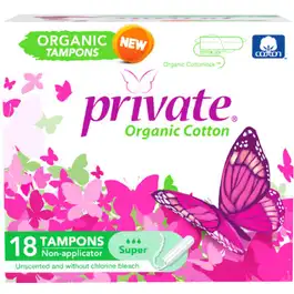 Private Organic Tampons Super 18 (Non-Applicator)