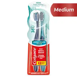 Colgate 360 Whole Mouth Clean Medium Toothbrush 2Pcs