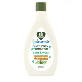 Johnson's Naturally Head to Toe Baby Wash, with Organic Aloe Vera, 98% Natural Ingredients, Preserves Skin’s Natural Barrier, 395ml