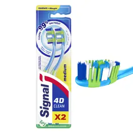 Signal 4D Medium Toothbrush, Clean, 2 Per Pack