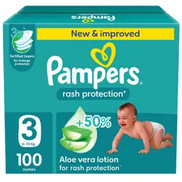 Pampers Rash Protection Taped Diapers, Size 3, 6-10kg, 100 Count