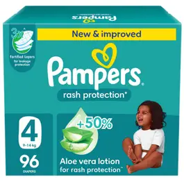 Pampers Rash Protection Taped Diapers, Size 4, 9-14kg, 96 Count