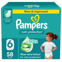 Pampers Rash Protection Taped Diapers, Size 6, 13+kg, 58 Count