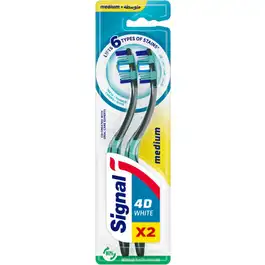 Signal 4D Medium Toothbrush, White, 2 Per Pack