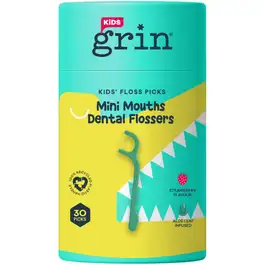 Grin Kids Floss Picks Croc Strawberry Flavour Canister - 30 Pack