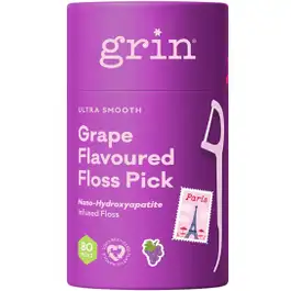 Grin Ultra Smooth Grape Flavoured Floss Pick Canister - 80 Pack