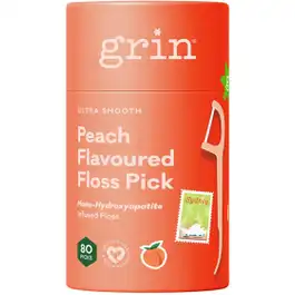 Grin Ultra Smooth Peach Flavoured Floss Pick Canister - 80 Pack