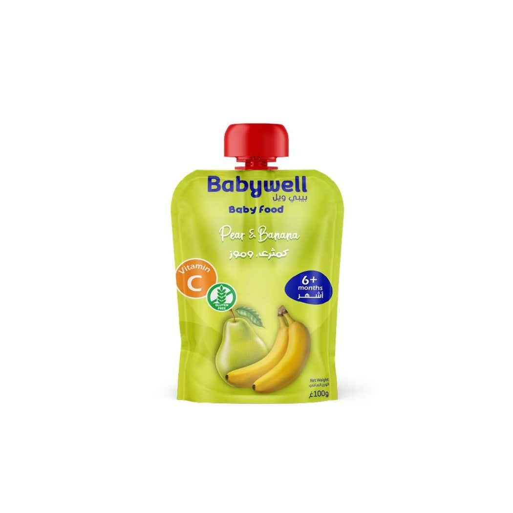Babywell Puree Pear, Banana 100g +6months Babywell Puree Pear, Banana 100g +6months