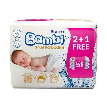 Bambi Baby Wipes Pure & Sensitve 2+1 Free 192 Sheet