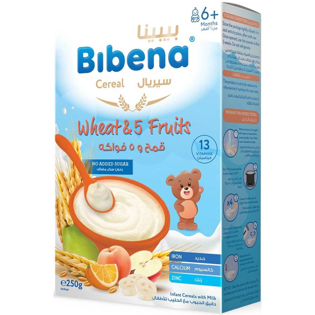 Bibena Milk Cereal Wheat & 5 Fruits Sugarfree 250g Bibena Milk Cereal Wheat & 5 Fruits Sugarfree 250g