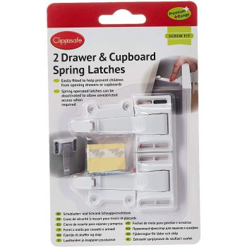 Clippasafe Drawer & Cupboard Spring Latches - 2pk (White)