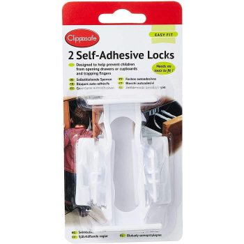 Clippasafe Self-Adhesive Cpbrd & Drwr Locks - 2 Pk- White
