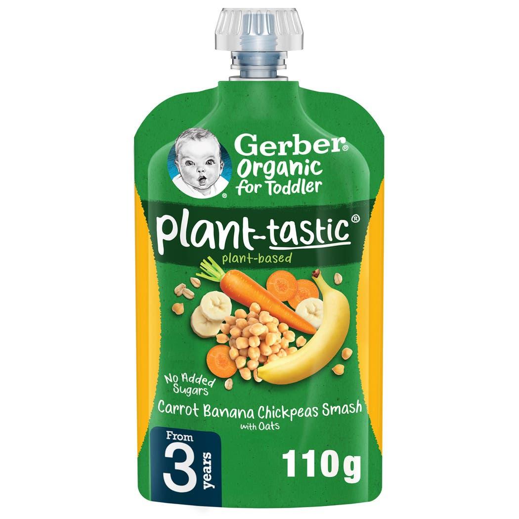 Gerber Organic Carrot, Banana and Chickpeas smash, 100% Natural fruits & veggies, No Added Sugars, 110g Gerber Organic Carrot, Banana and Chickpeas smash, 100% Natural fruits & veggies, No Added Sugars, 110g