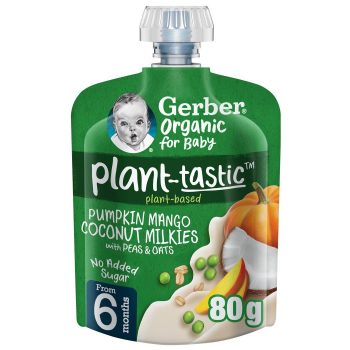 Gerber Organic Pumpkin,Mango and Coconut milkies Puree, 100% Natural fruits & veggies, No Added Sugars, 80g
