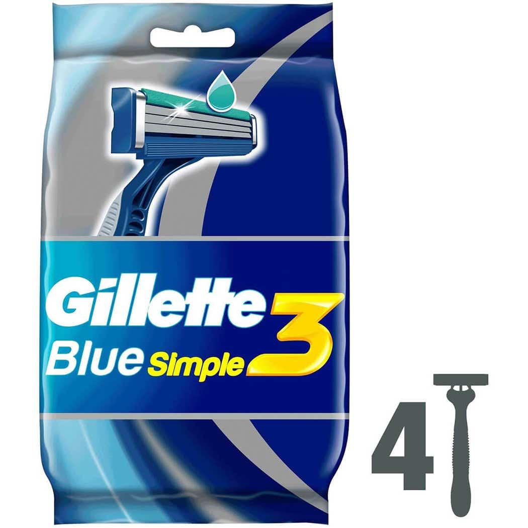 Gillette Razor Disposable Blue 3 Simple 4 pcs Gillette Razor Disposable Blue 3 Simple 4 pcs