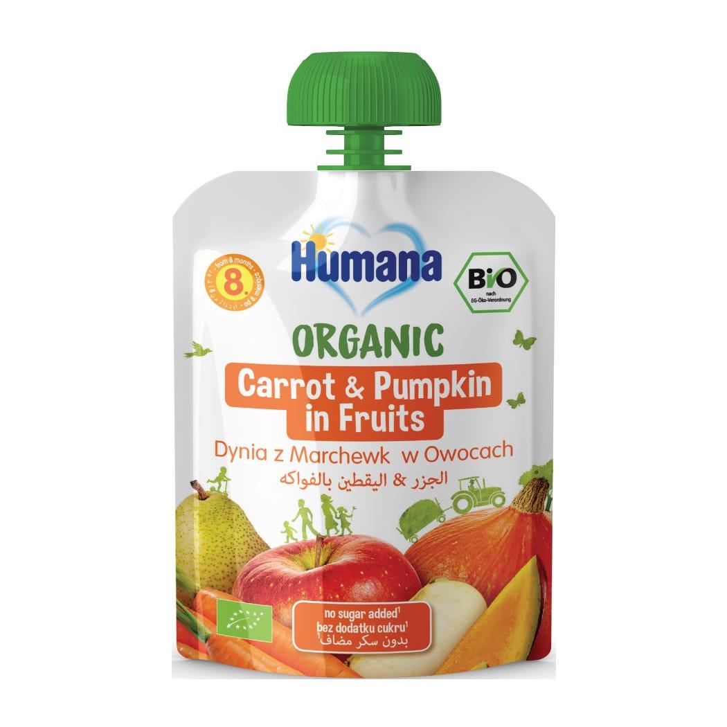 Humana Organic Carrot Pumpkin Fruits Puree Pouch +8m 90g Humana Organic Carrot Pumpkin Fruits Puree Pouch +8m 90g