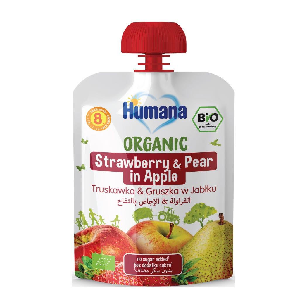 Humana Organic Strawberry Pear Apple Puree Pouch +8m 90g Humana Organic Strawberry Pear Apple Puree Pouch +8m 90g