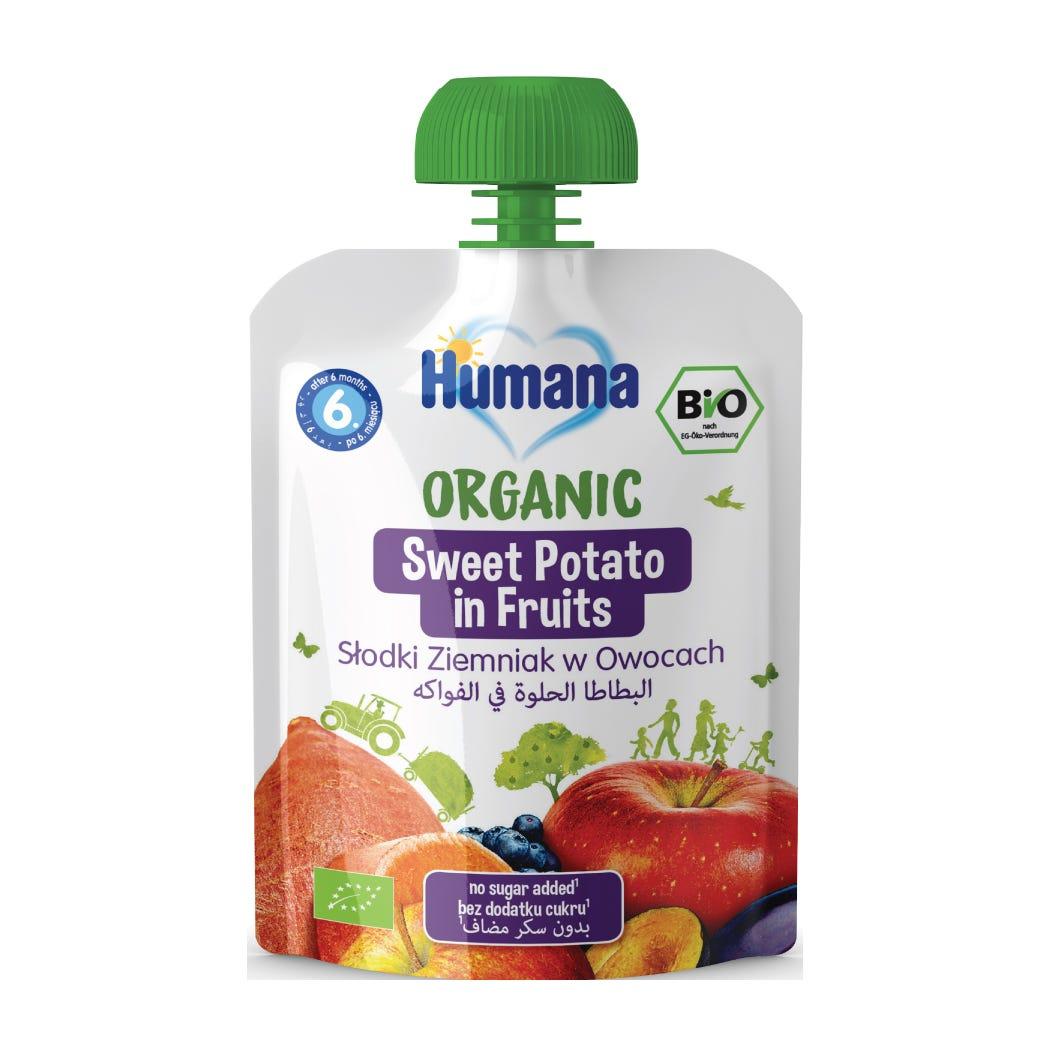 Humana Organic Sweet Potatoe & Fruits Puree Pouch +6m 90g Humana Organic Sweet Potatoe & Fruits Puree Pouch +6m 90g