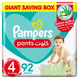 Pampers Aloe Vera Pants Diapers, Size 4, 9-14kg, Mega Box, 92 Diapers