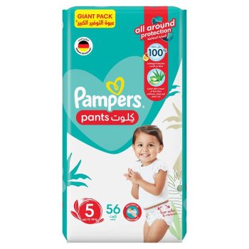 Pampers Aloe Vera Pants Diapers, Size 5, 12-18kg, Giant Pack, 56 Diapers