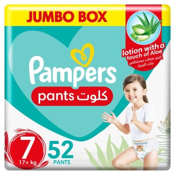 Pampers Aloe Vera Pants Diapers, Size 7, 17+kg, Jumbo Pack, 52 Diapers