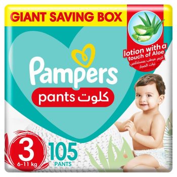 Pampers Baby-Dry Pants with Aloe Vera Lotion, Size 3, 6-11 kg, 105 Pants