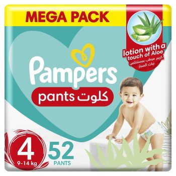 Pampers Baby-Dry Pants with Aloe Vera Lotion, Size 4, 9-14 kg, 52 Pants