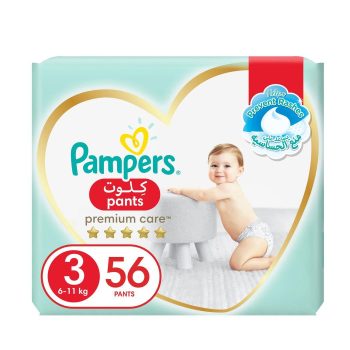 Pampers Premium Care Pants Diapers, Size 3, 6-10 kg, Super Saver Pack, 56 Diapers