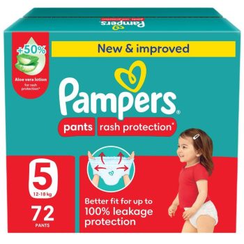 Pampers Rash Protection Pants Diapers Size 5 12-18 kg, 72 Count