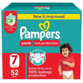 Pampers Rash Protection Pants Diapers, Size 7, 17+kg, 52 Count