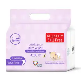 Gamar Baby Wipes Normal Skin Value Pack (3 Packs of 80 PCs+ 1 Pack of 80 PCs Free)