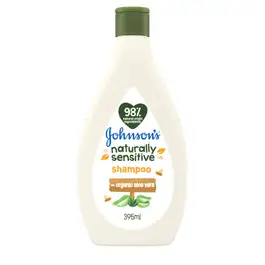 Johnson's Naturally Sensitive Baby Shampoo, with Organic Aloe Vera, 98% Natural Ingredients, Leaves Hair Soft & Manageable, for Sensitive Scalp & Delicate Hair, 395ml