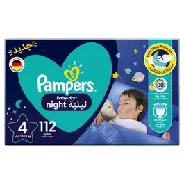 Pampers Baby-Dry Night Diapers, Size 4, 10-15kg, 112 Diapers