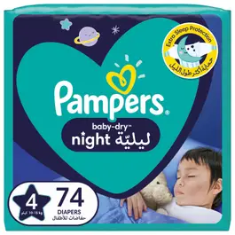 Pampers Baby-Dry Night Diapers, Size 4, 10-15kg, 74 Diapers