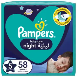 Pampers Baby-Dry Night Diapers, Size 5, 12-17kg, 58 Diapers