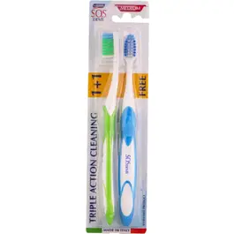 Sos Denti Toothbrush - Triple Action Cleaning 1+1 (Medium)