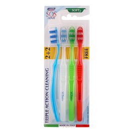 Sos Denti Toothbrush - Triple Action Cleaning 2+2 (Medium)